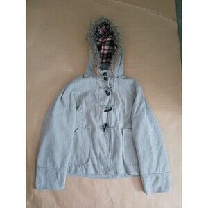 Miss London Hooded Jacket Women's 3XL Gray Wool Blend Pockets Classic Fur Trim